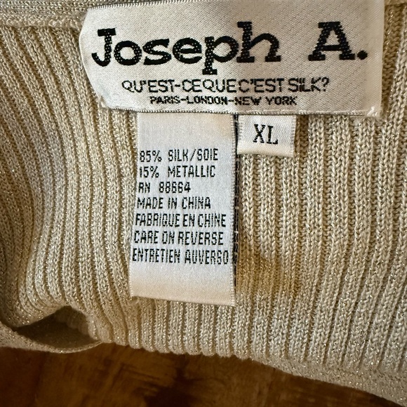 Joseph A. 2-Piece Set, Silk Cardigan&Tank, Cream w/ Subtle Gold Shimmer, Size XL - Picture 7 of 7